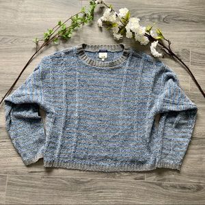 Anthropologie Cousin Johnny Merino Blend Chenille Blue Cozy Soft Sweater Size L